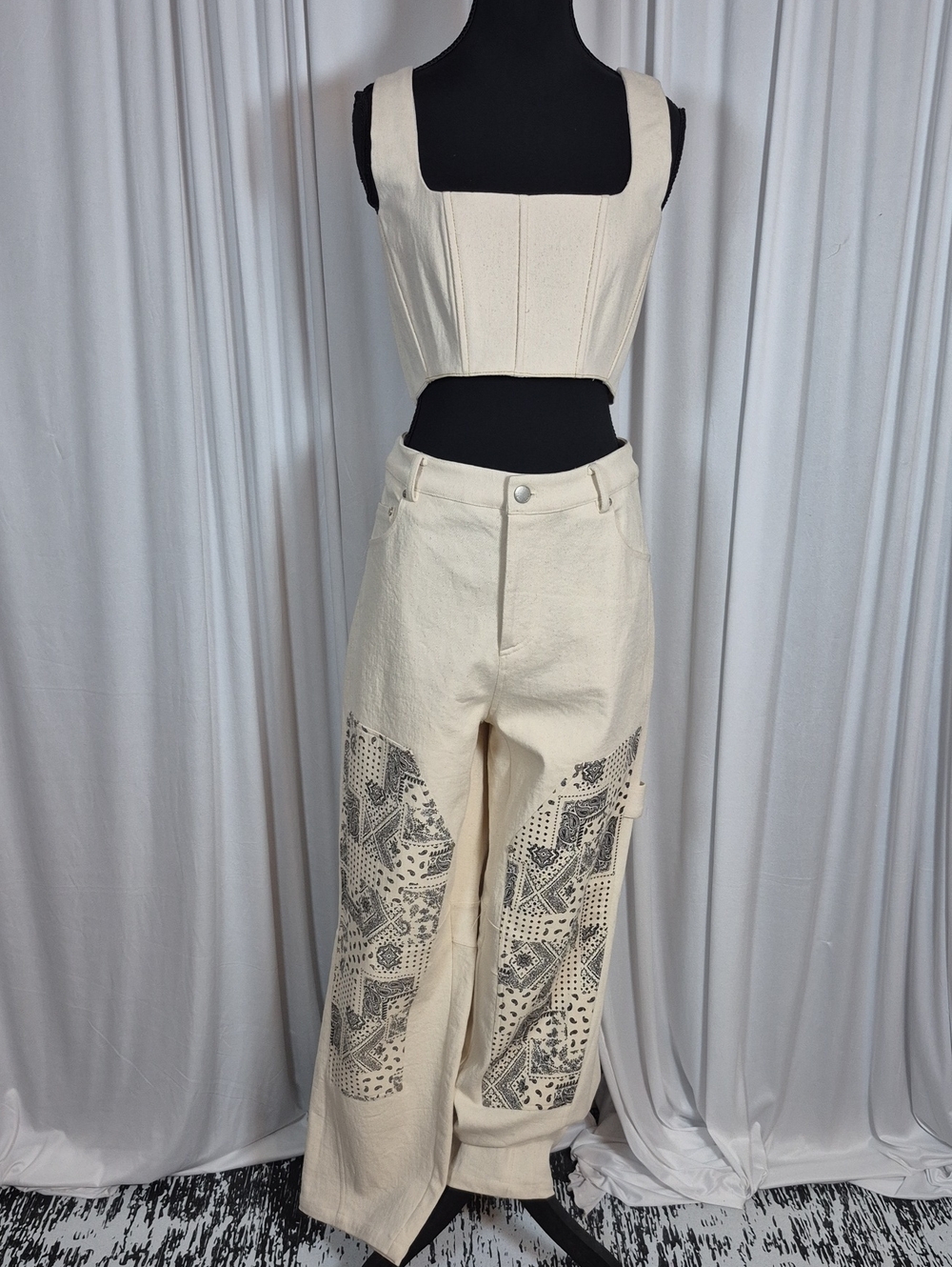 Avec Les Filles - Cream Denim 2pc Set